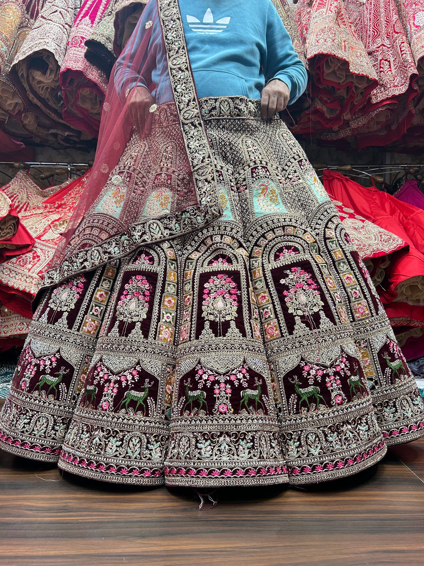 Trendy maroon ball bridal lehenga