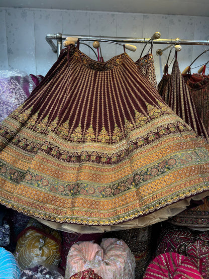 Attractive maroon bridal lehenga