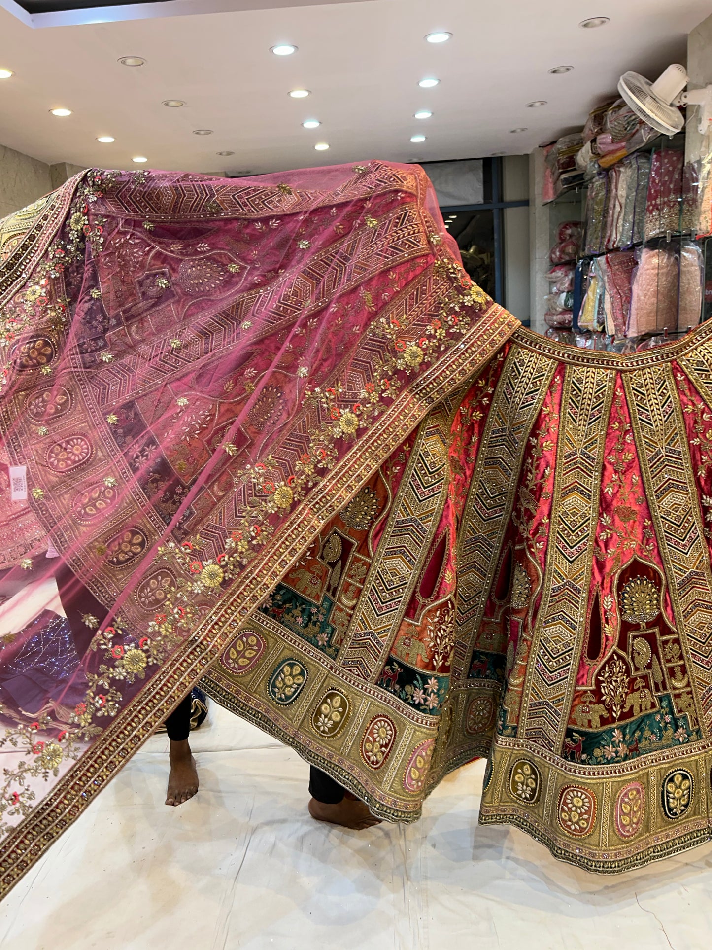 Lovely Marwari Red mustard Double Dupatta Lehenga