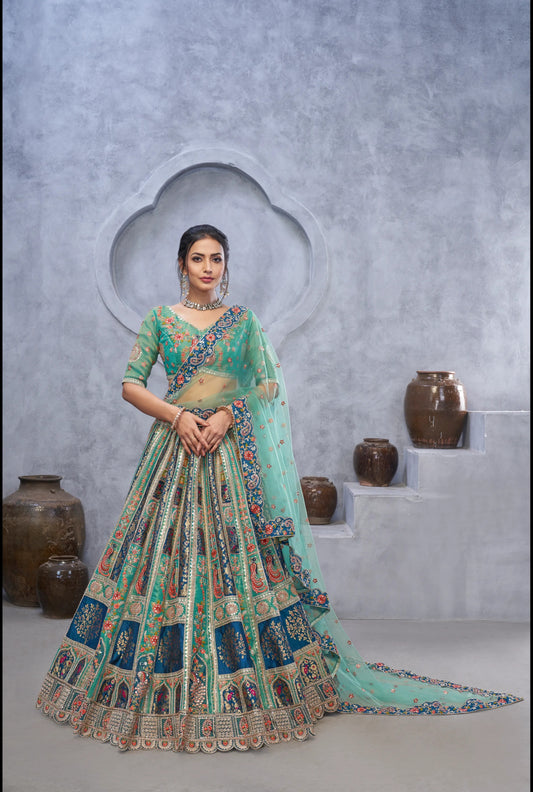 Lehenga de diseñador color verde botella