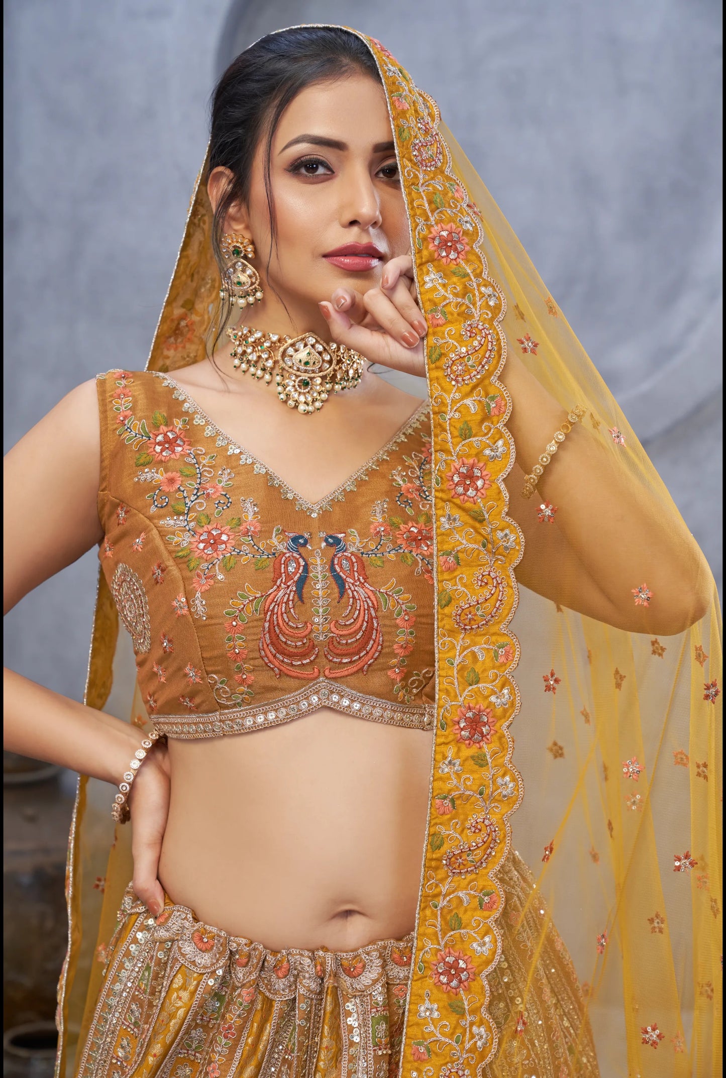 Peach Brown Something different Designer lehenga