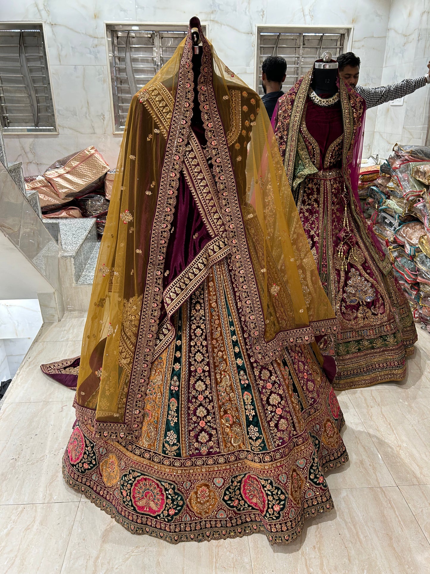 Lovely mustard maroon Lehenga double dupatta