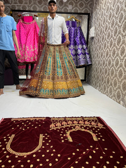 Astonishing yellow Sky Blue ball Lehenga