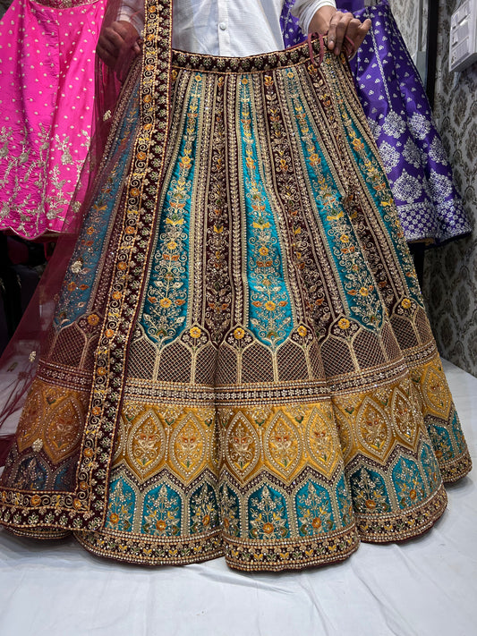 Astonishing yellow Sky Blue ball Lehenga