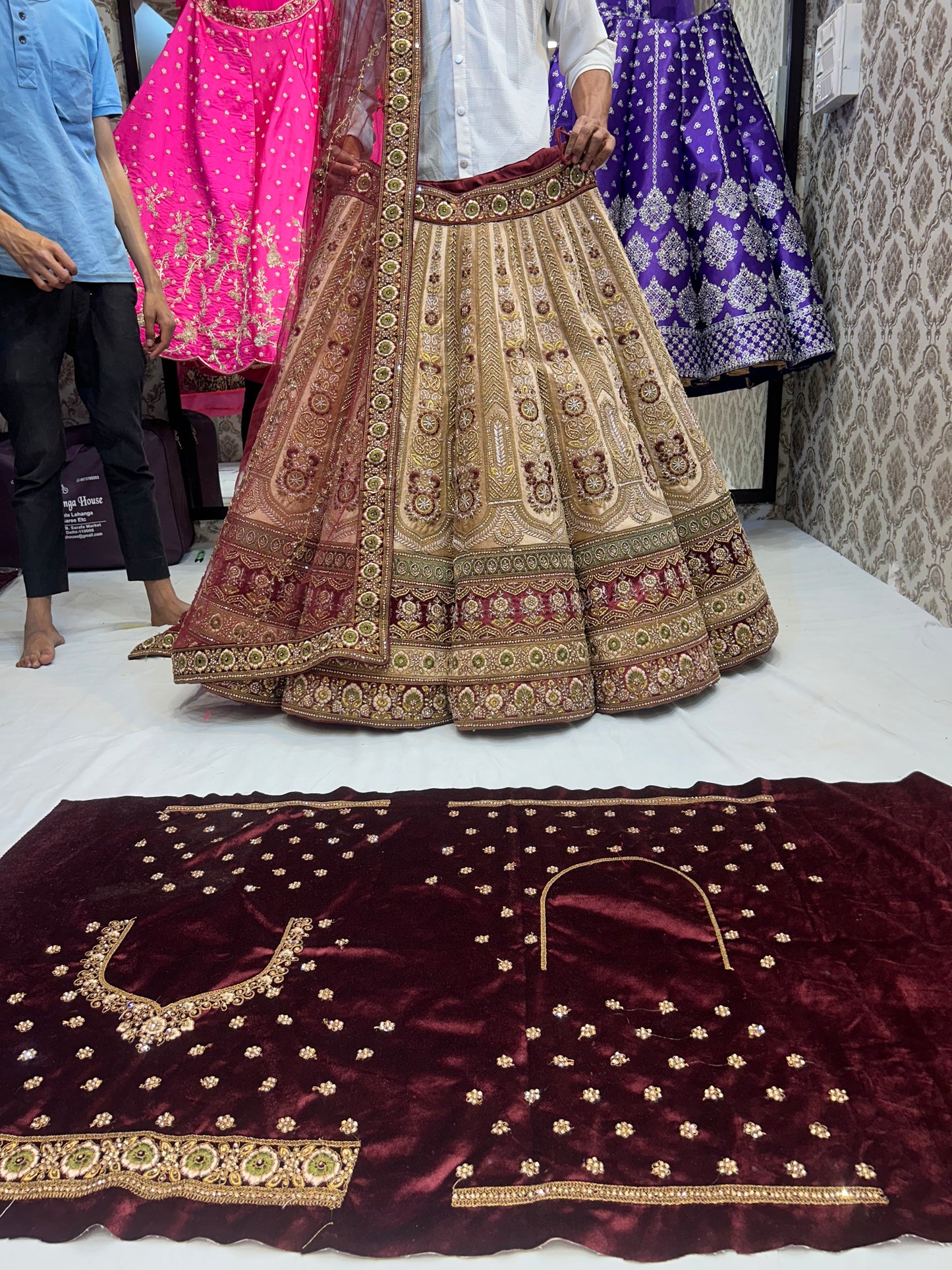 Majestic maroon mustard white ivory Lehenga