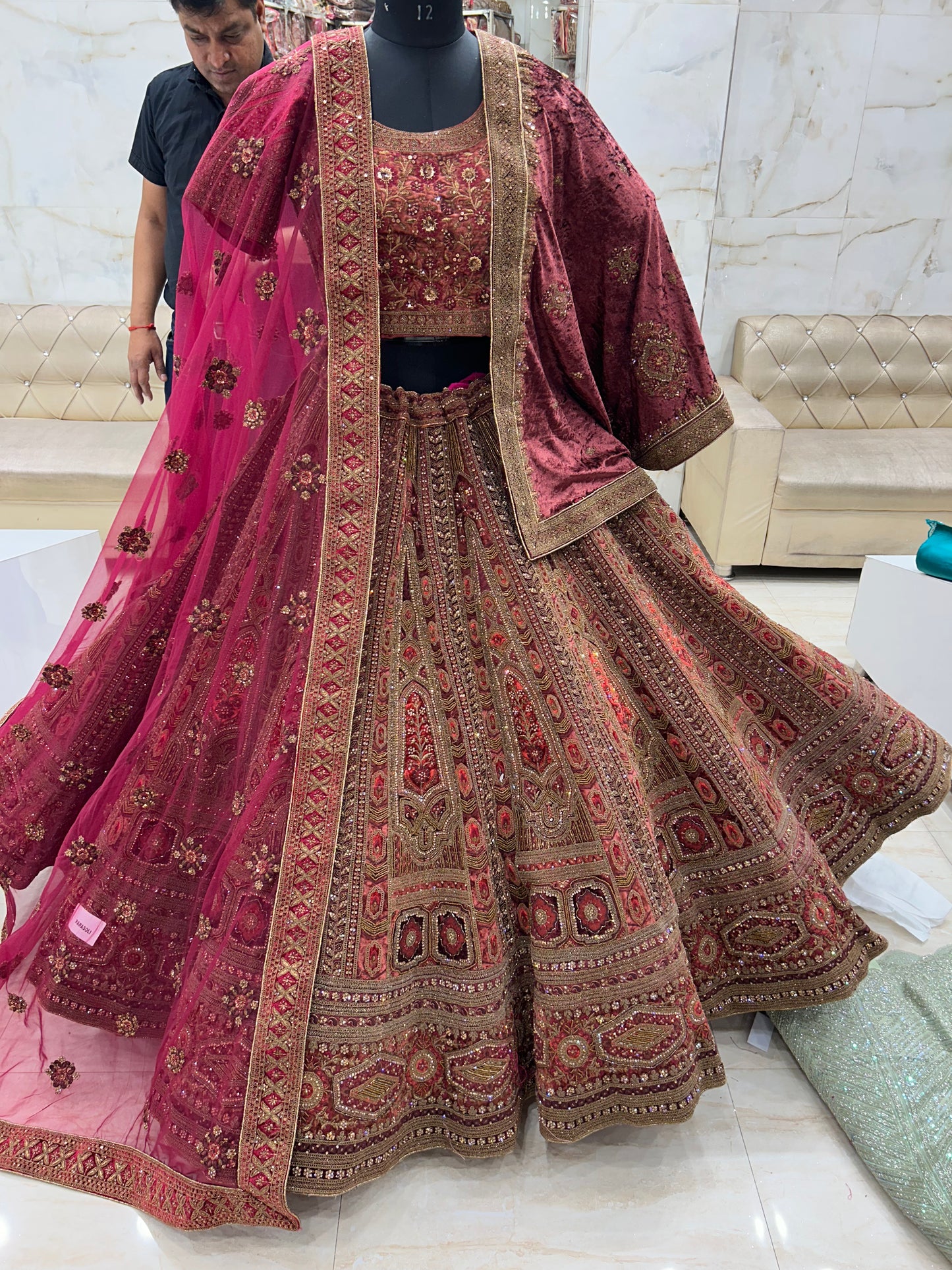 Awesome Red double dupatta Lehenga