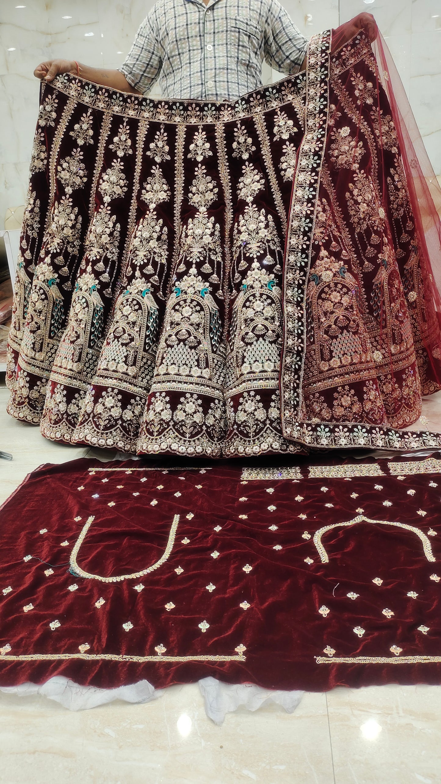 Maroon Peacock LEHENGA