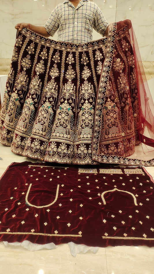 Maroon Peacock LEHENGA