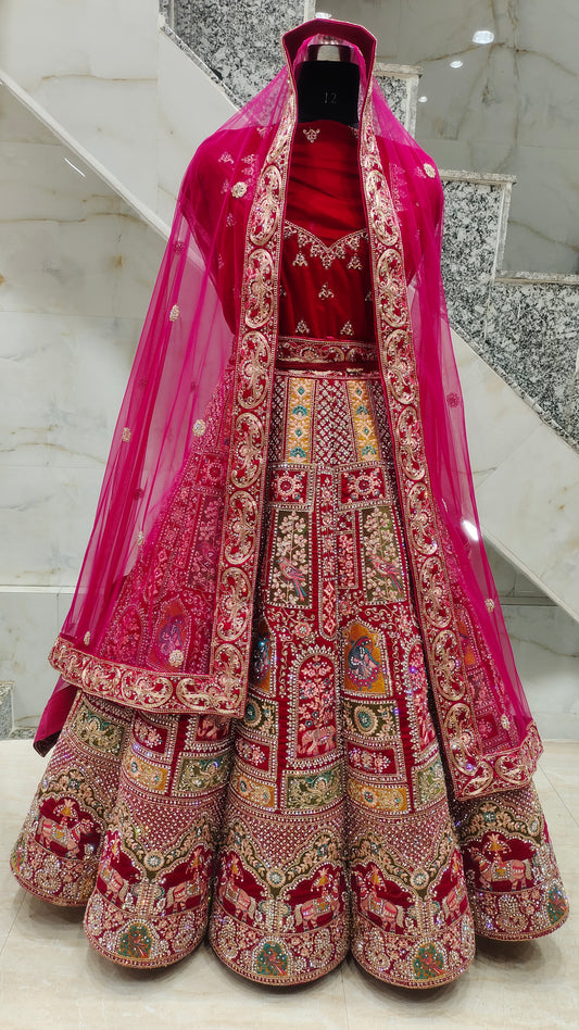 Red Beauitful Figure Rajwada Lehenga