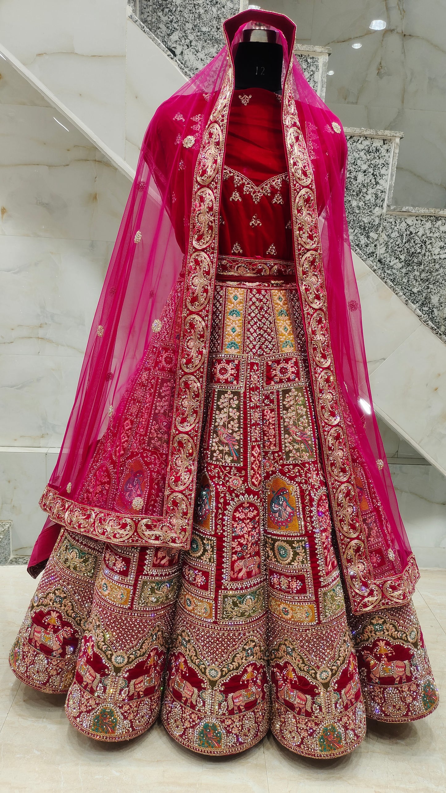 Red Beauitful Figure Rajwada Lehenga