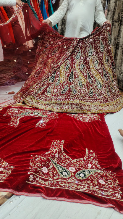 Red Handwork multi bel Bridal Lehenga