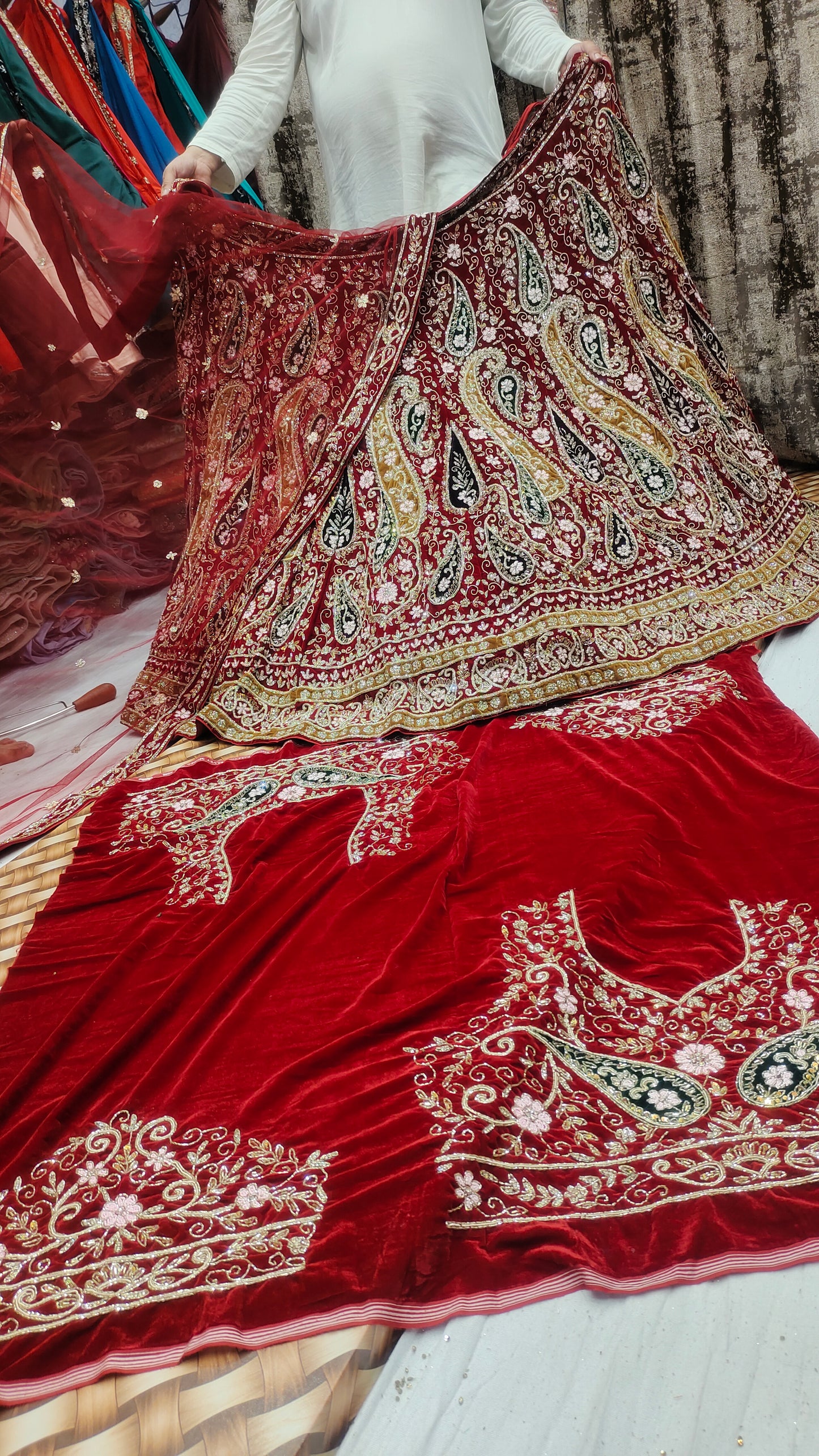 Red Handwork multi bel Bridal Lehenga