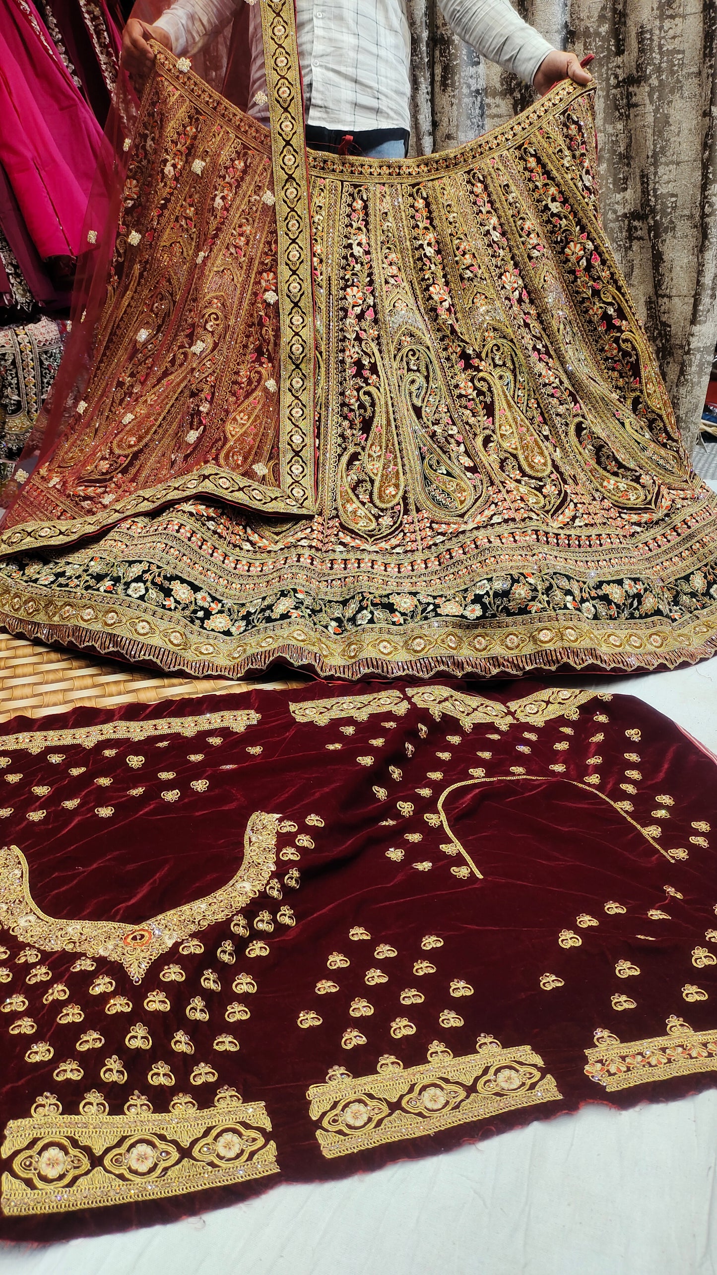 Multi bel Maroon Bridal Lehenga