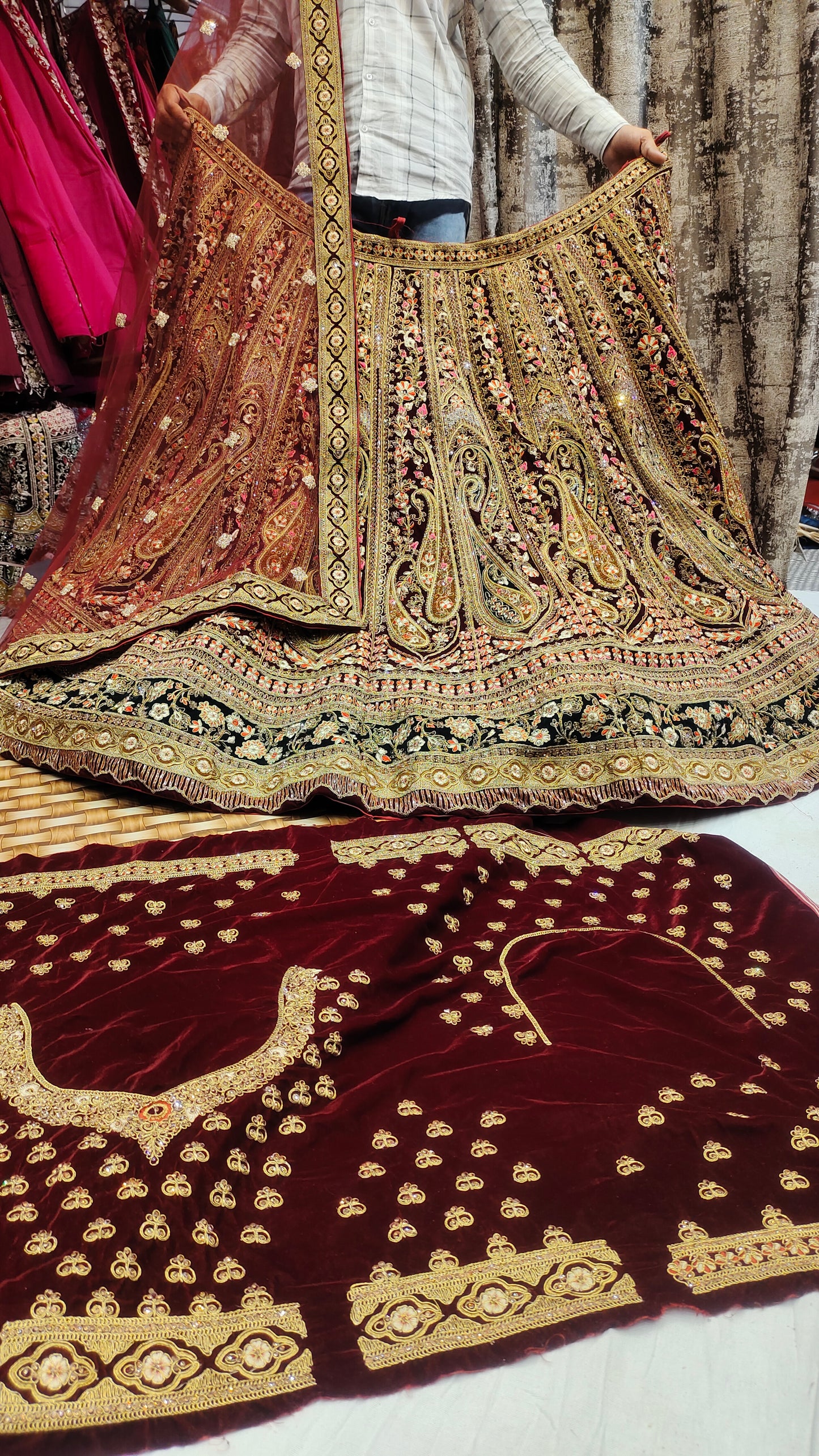 Multi bel Maroon Bridal Lehenga