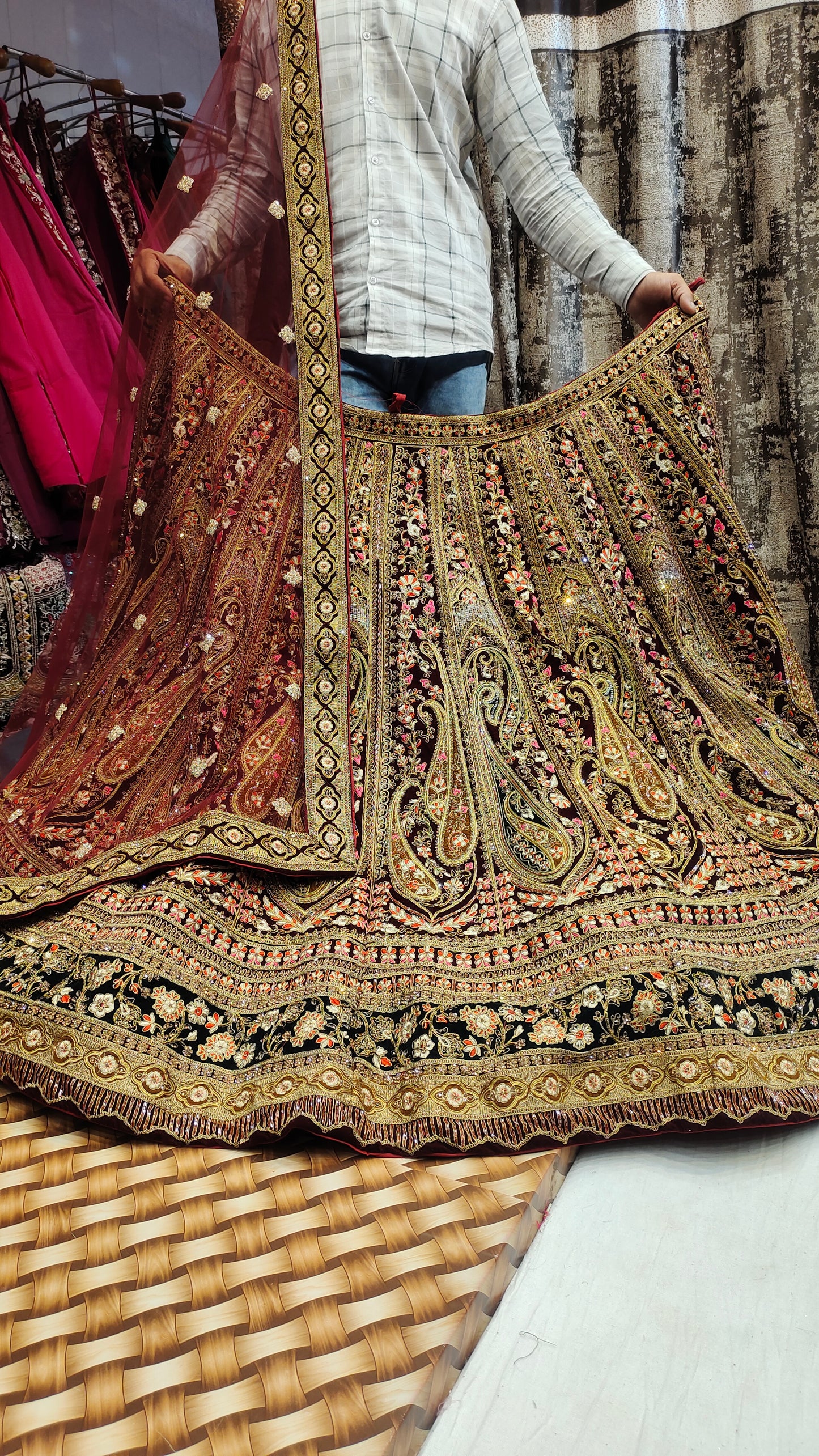 Multi bel Maroon Bridal Lehenga