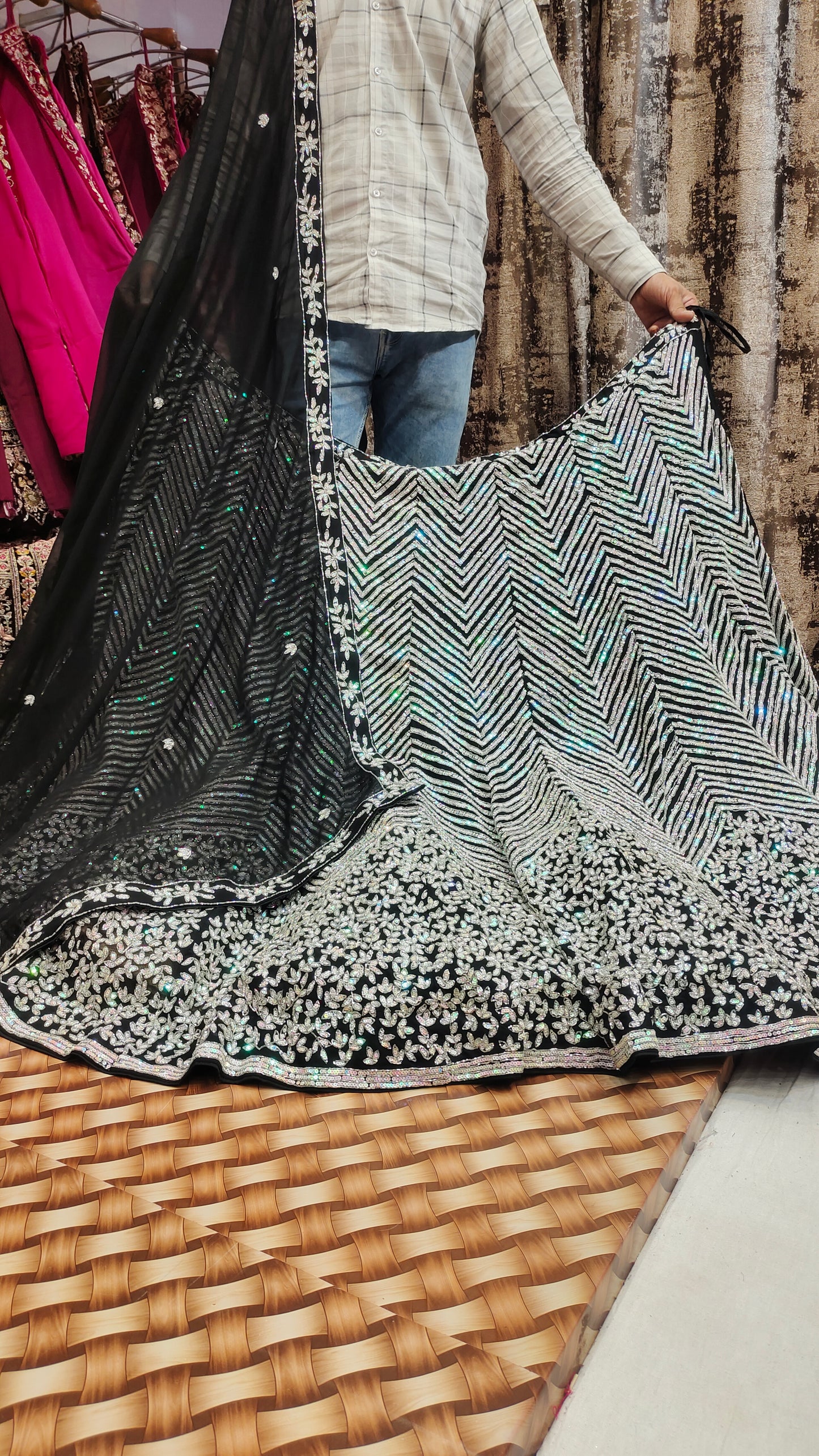 Sequence Green Black Lehenga