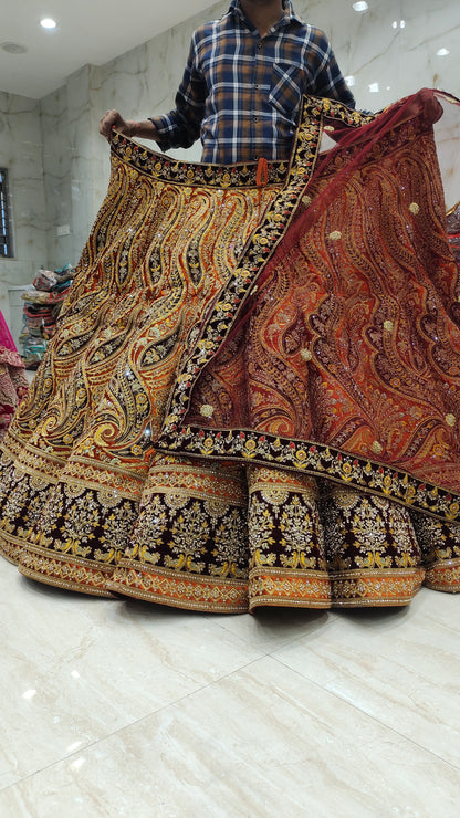 Mustard orange Ball Bridal Lehenga