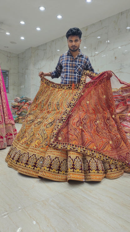 Mustard orange Ball Bridal Lehenga