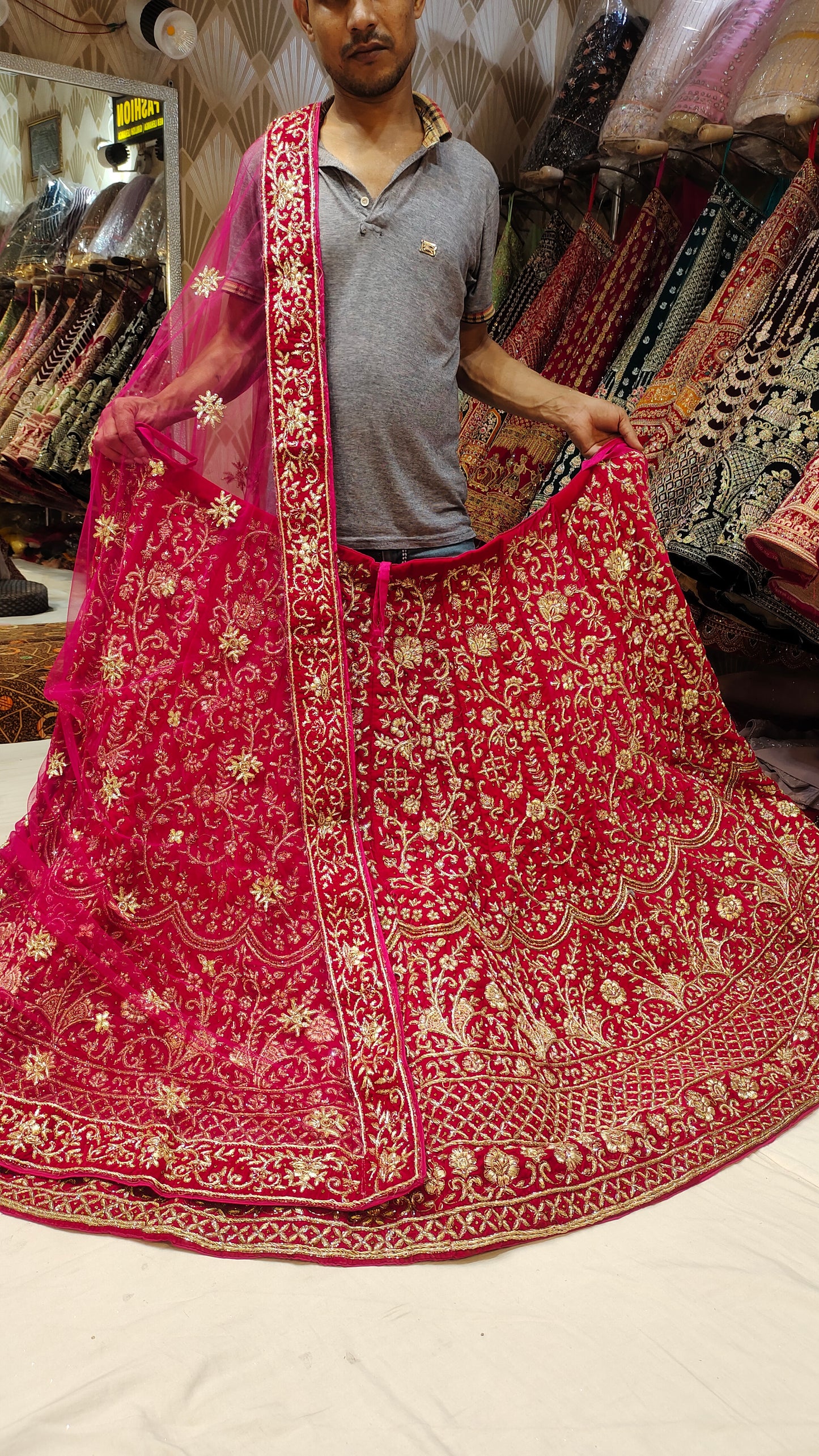 Pure Dabka handwork Red Bridal Lehenga