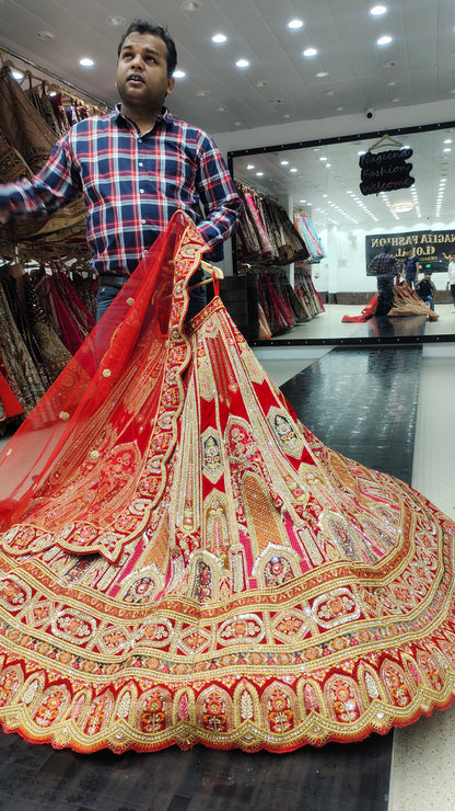 Increíble lehenga nupcial roja pesada