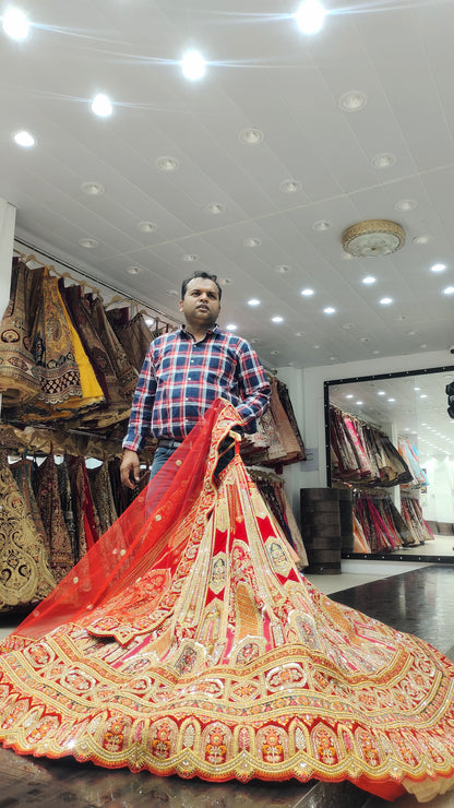 Increíble lehenga nupcial roja pesada