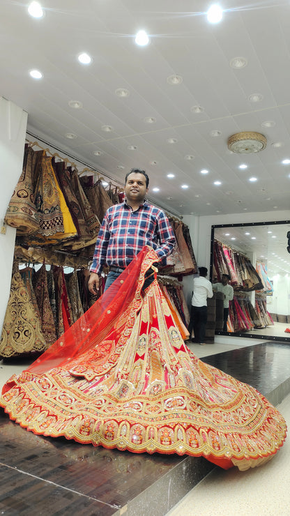 Increíble lehenga nupcial roja pesada