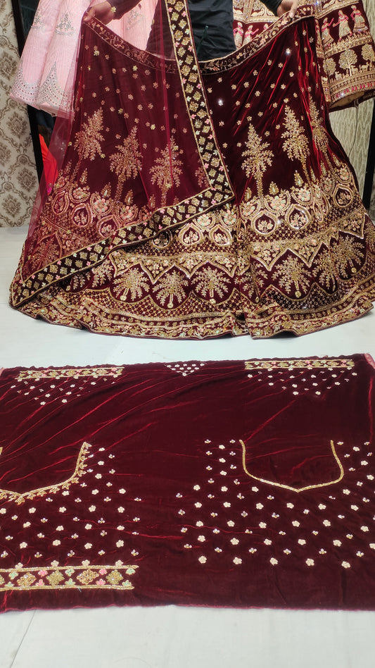 Bridal MAROON hANDWORK LEHENGA