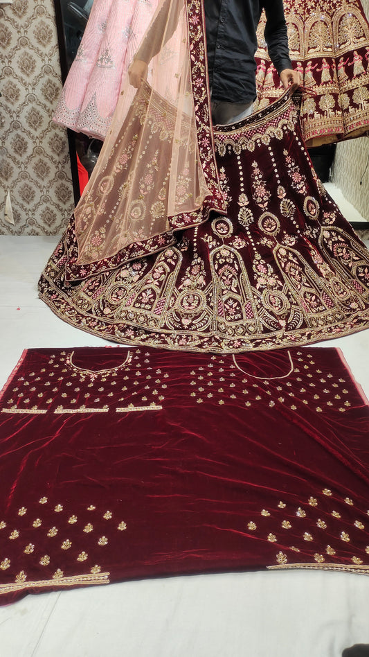 Bridal MAROON hANDWORK LEHENGA