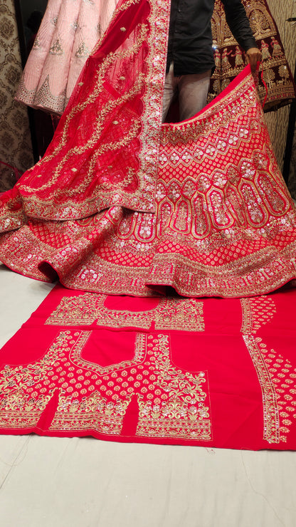 Amazing pink red gotta pati LEHENGA