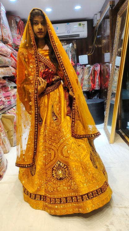 Mustard Golden Double dupatta LEHENGA