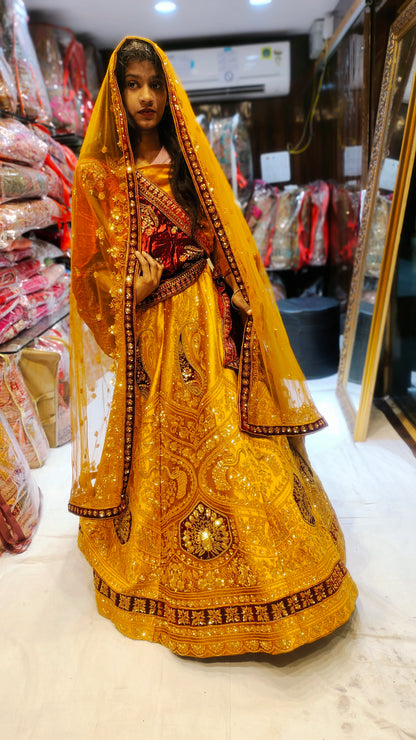 Mustard Golden Double dupatta LEHENGA