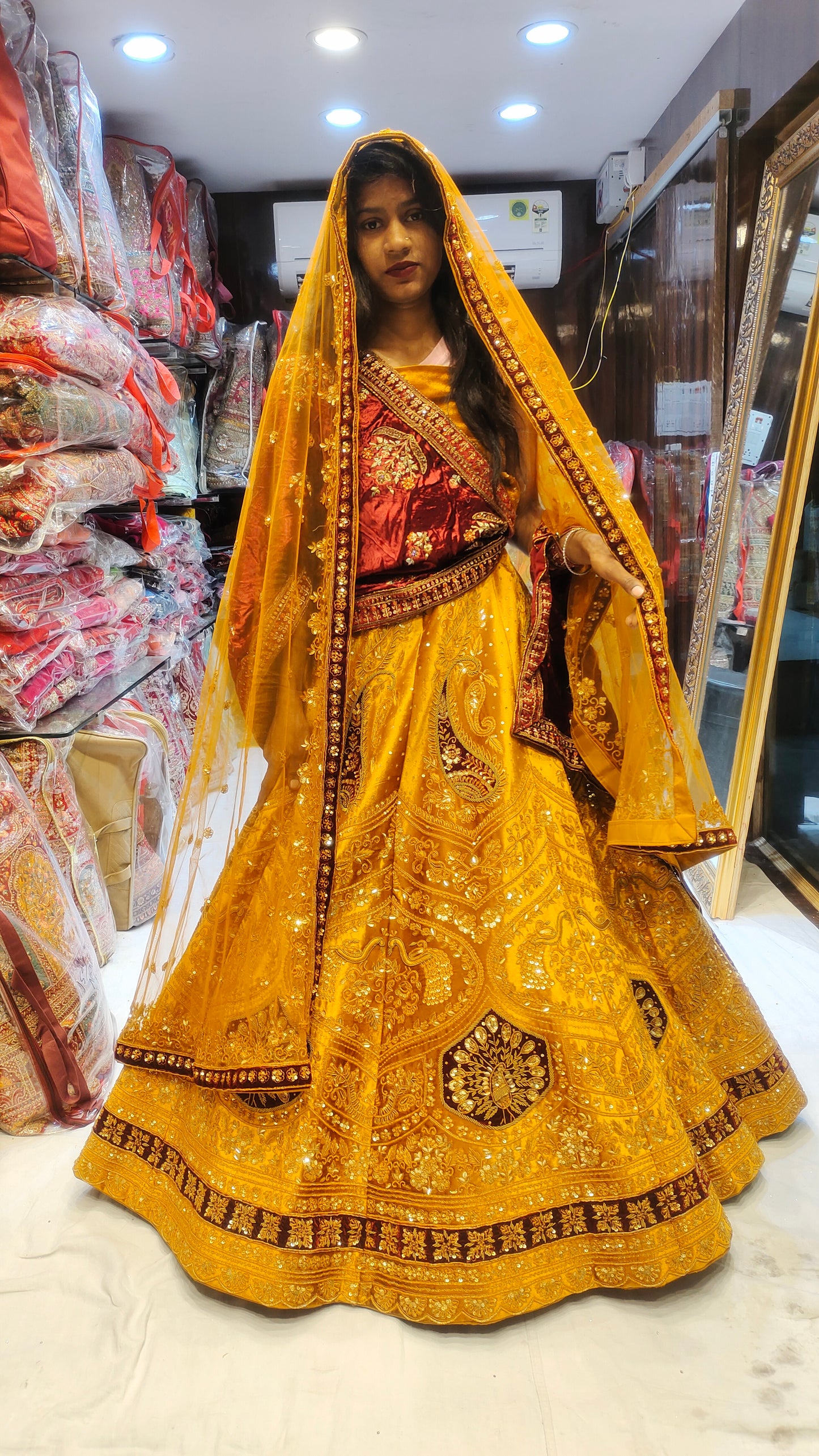 Mustard Golden Double dupatta LEHENGA