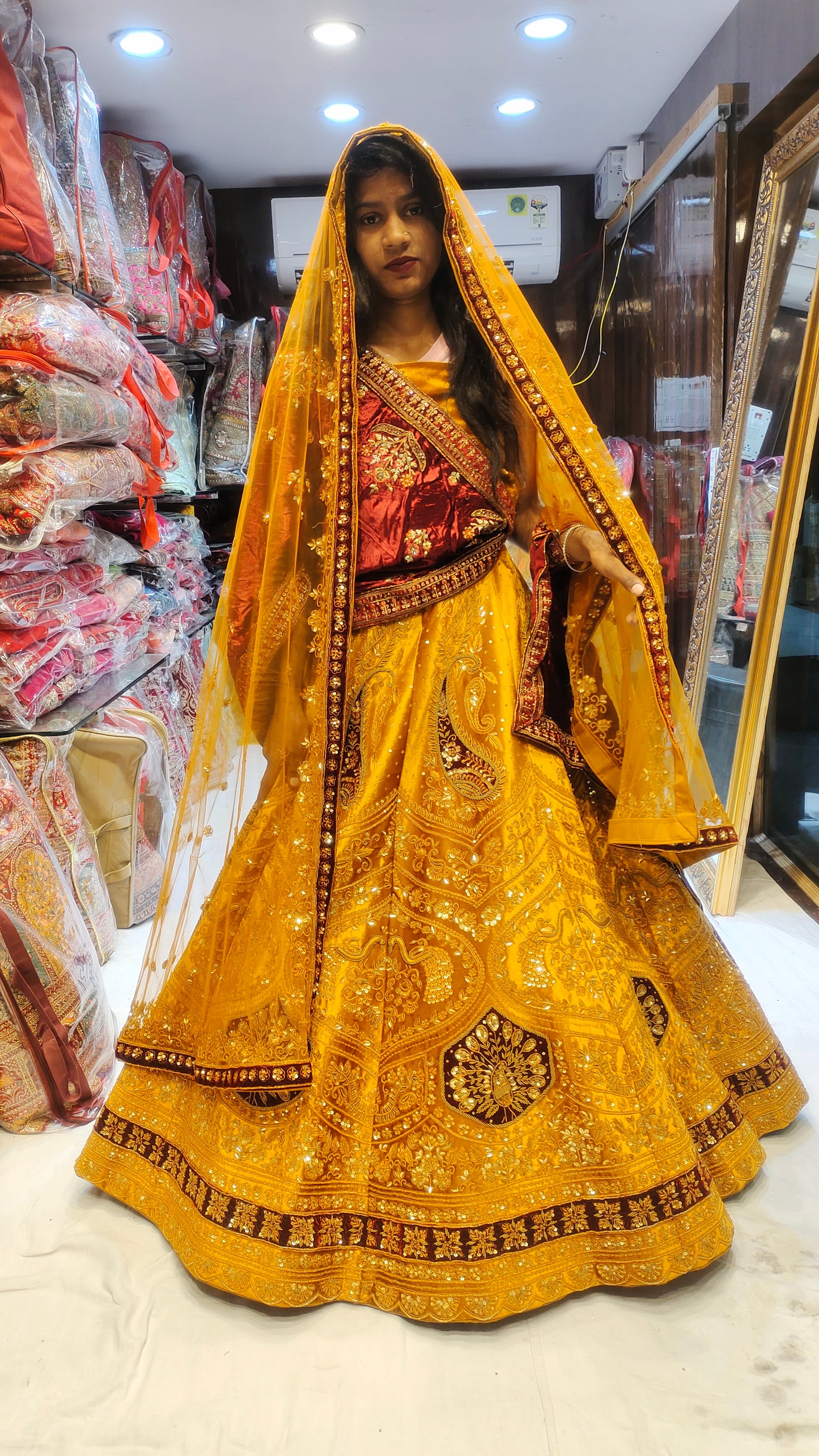 Mustard Golden Double dupatta LEHENGA