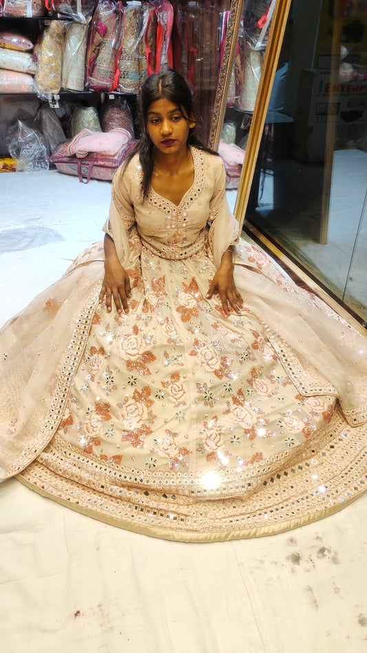 Increíble trabajo de espejo blanco LEHENGA