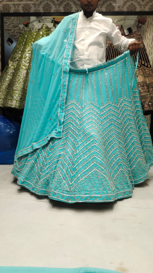 Trabajo de secuencia azul LEHENGA