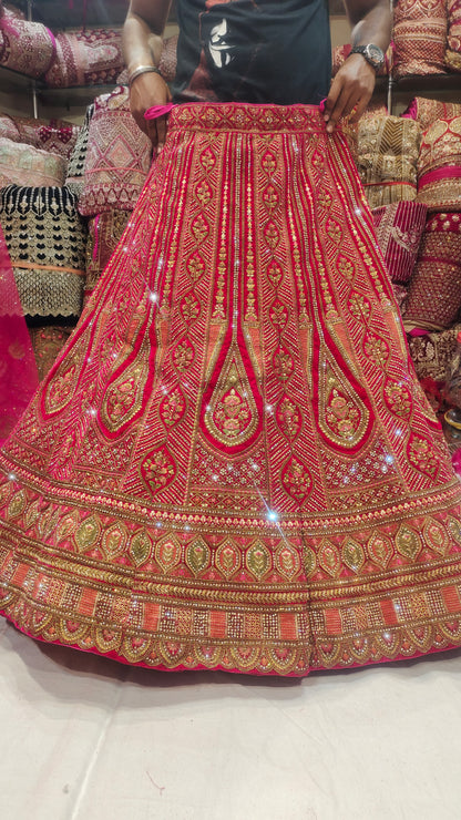 Beautiful red pink cherry Bridal Lehenga