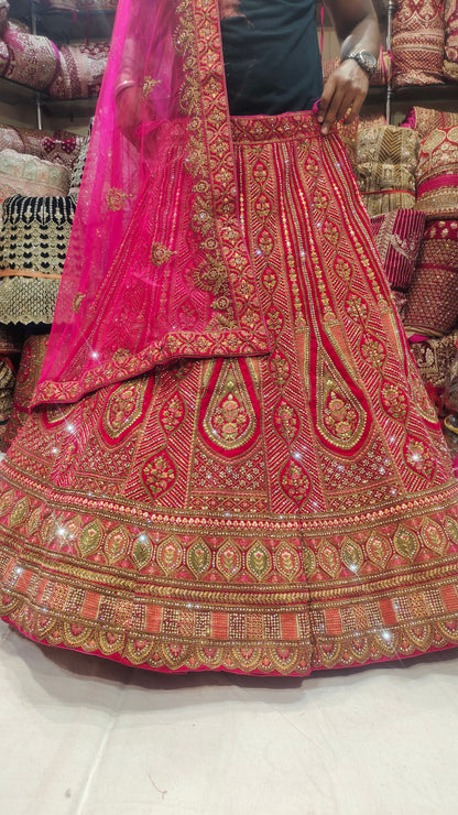 Beautiful red pink cherry Bridal Lehenga