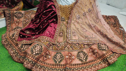 DOuble dupatta golden white Bridal Lehenga