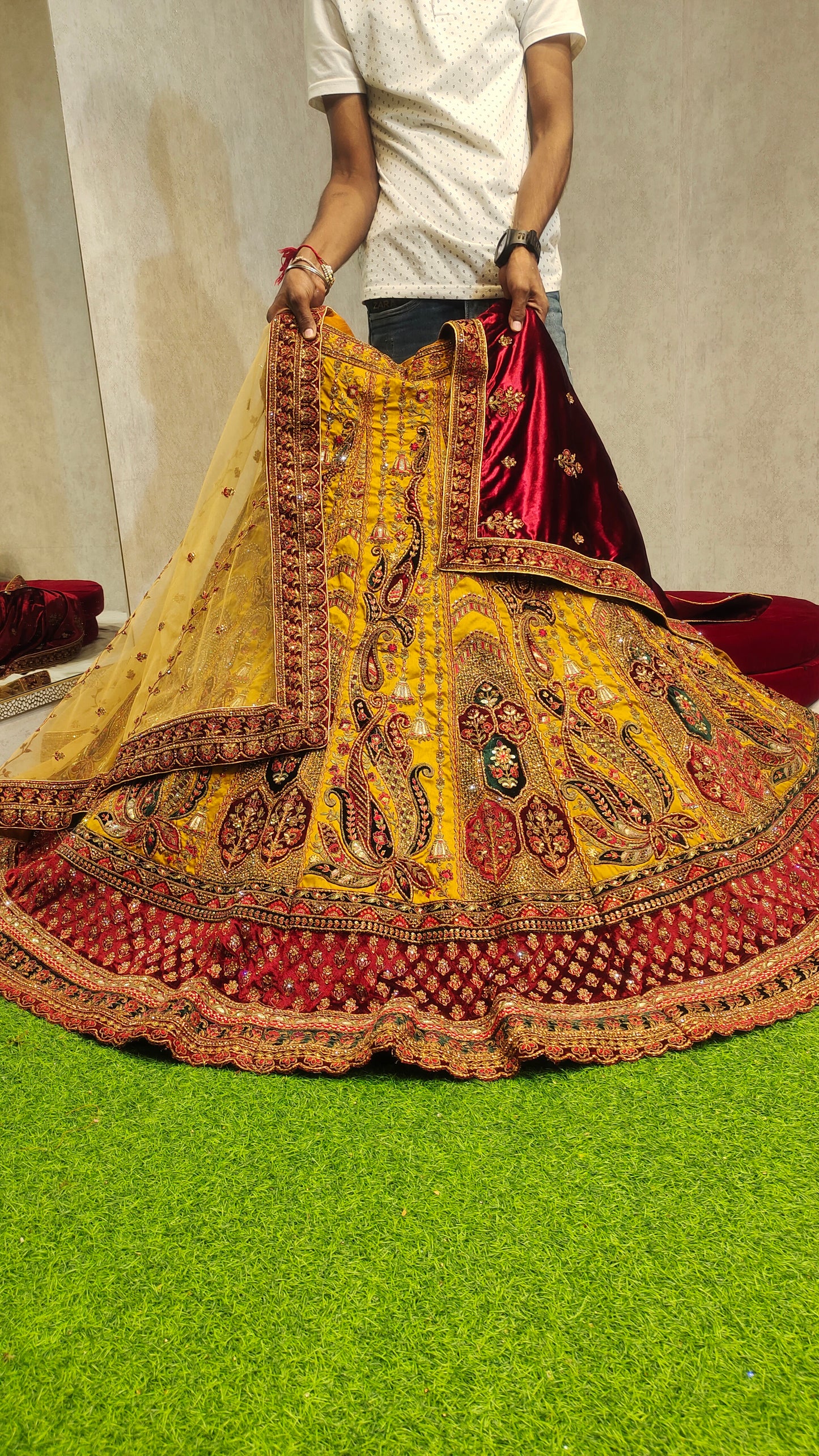 WOW Multi Kali Golden maroon Lehenga