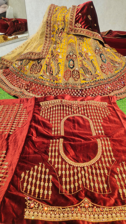 WOW Multi Kali Golden maroon Lehenga