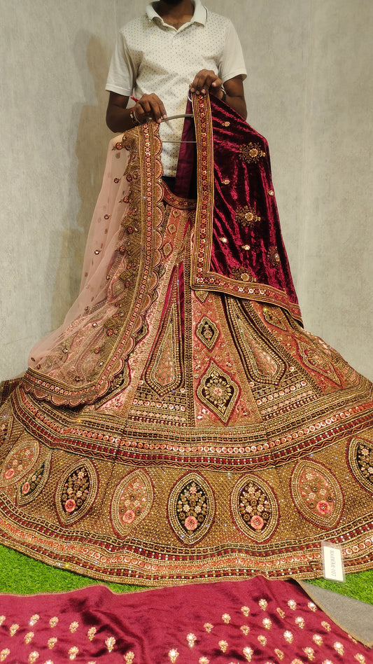 Bridal Marwari Maroon golden Lehenga