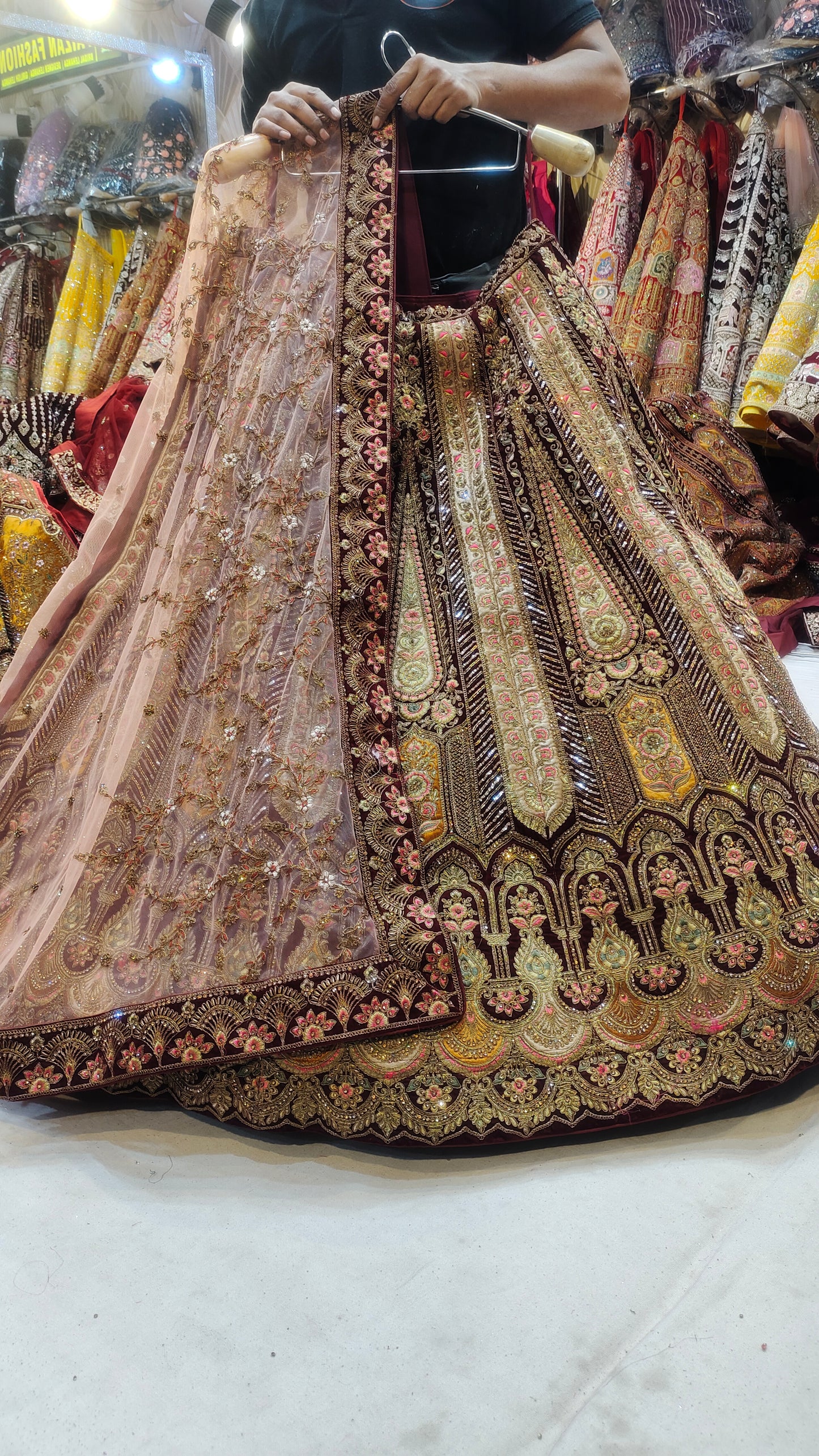 Multi Kali contrast meroon Lehenga