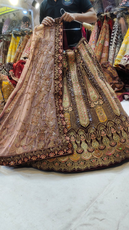 Multi Kali contrast meroon Lehenga