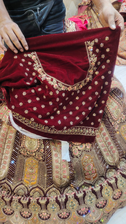 Multi Kali contrast meroon Lehenga