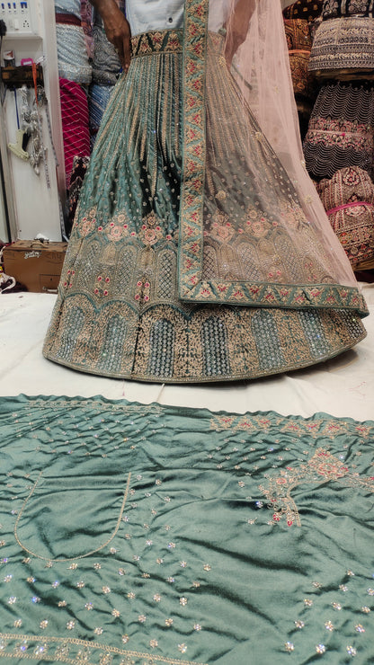 Aqua green pink contrast Lehenga