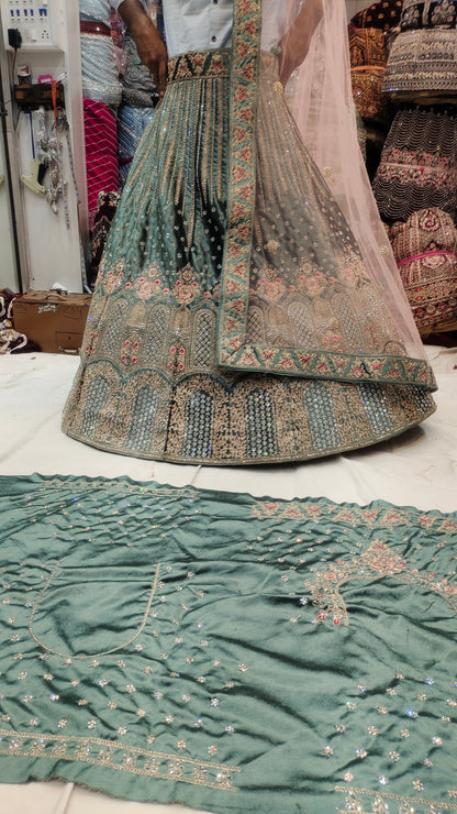 Aqua green pink contrast Lehenga