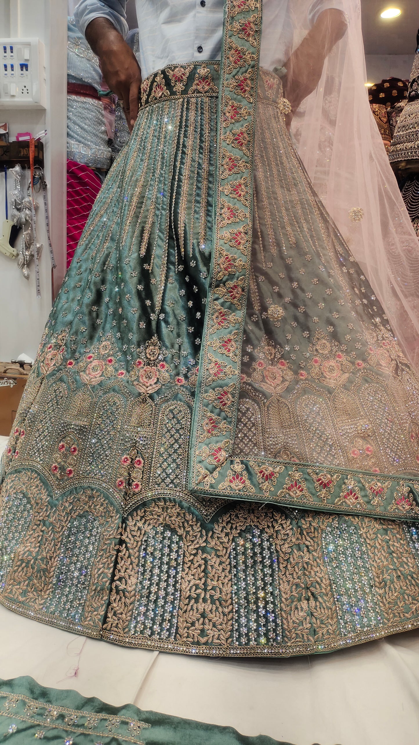 Aqua green pink contrast Lehenga