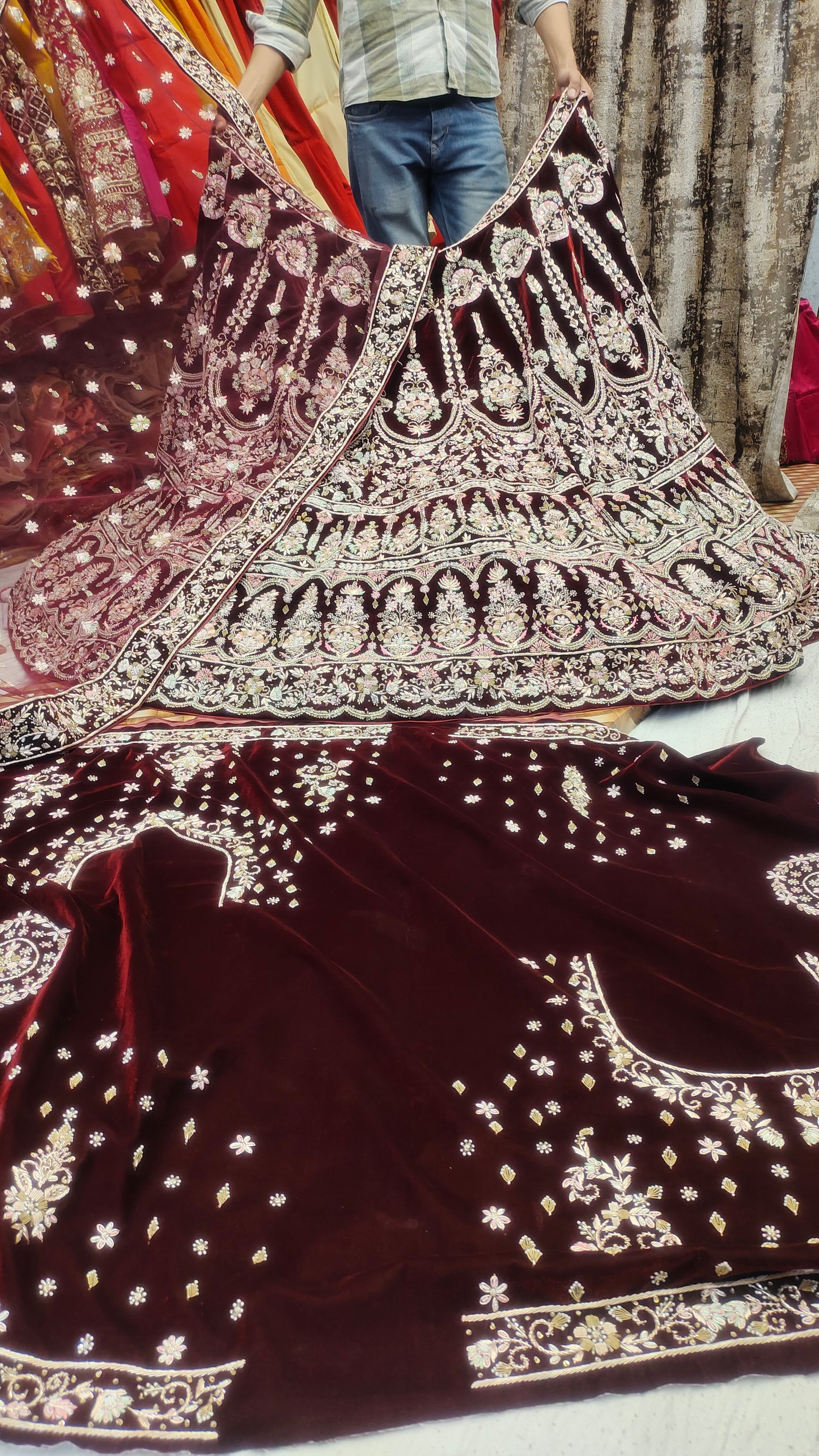 Lavishly Maroon red Handwork Lehenga