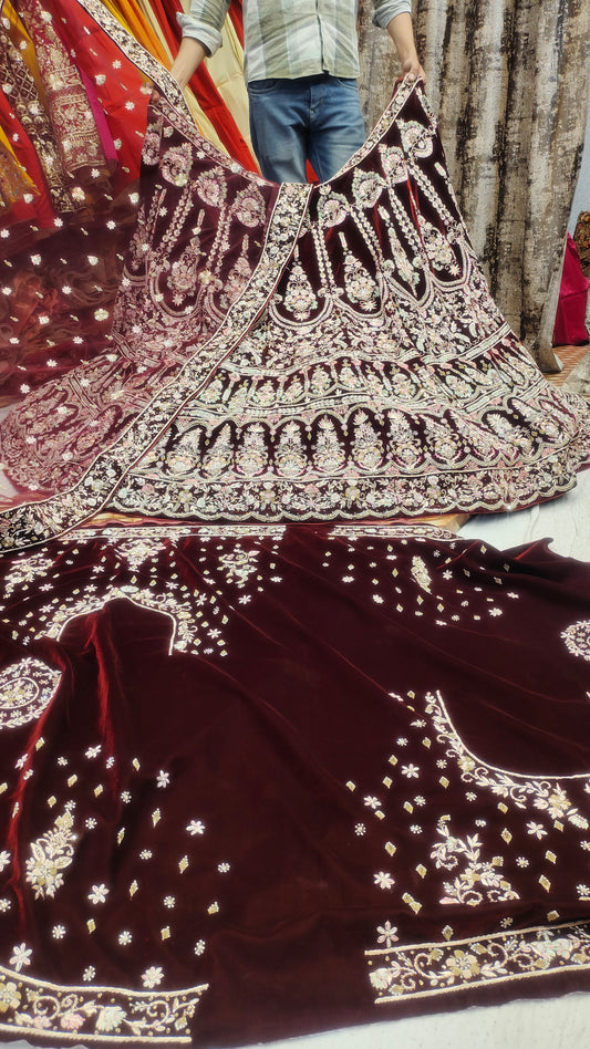 Lavishly Maroon red Handwork Lehenga