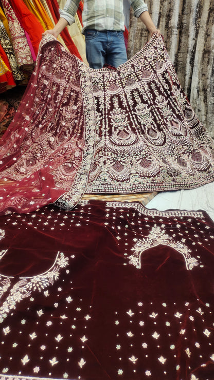 Awesome Maroon red Handwork Lehenga